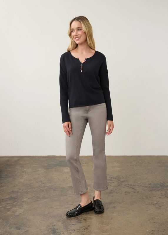 FDJ Notch Neck Rib Sleeve Sweater - 1056212