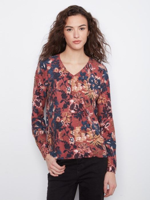 Charlie B Reversible V-Neck Sweater C2907P-626B-P931