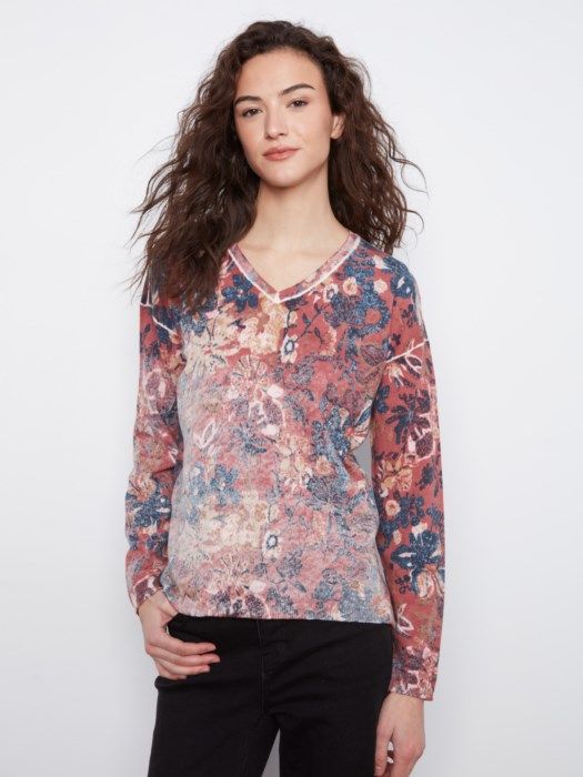 Charlie B Reversible V-Neck Sweater C2907P-626B-P931