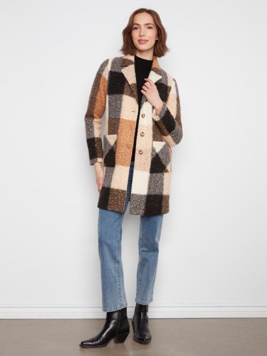 Charlie B Plaid Bouclé Knit Coat C6141ZR-707B-P098