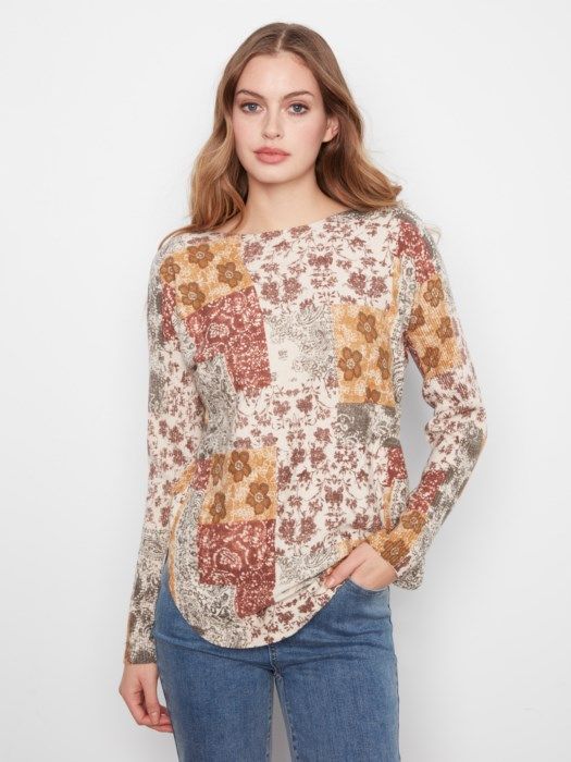 Charlie B Rounded Hem Sweater C2818PR-464A-P296