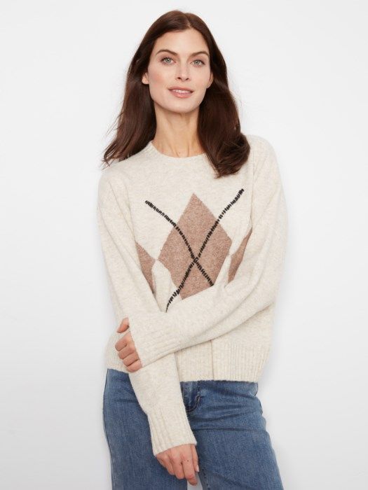 Charlie B Argyle Crew Neck Sweater C2048-690C-P530