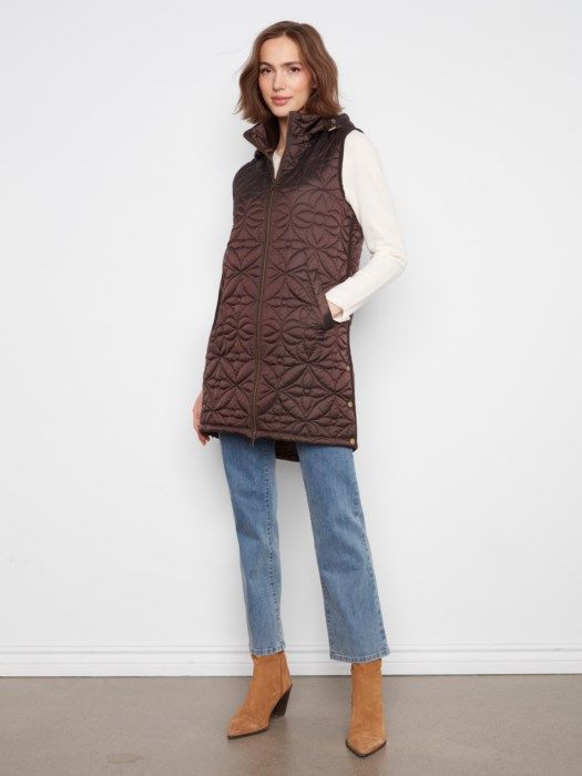 Charlie B - Long Hooded Puffer Vest C6426-135B-212
