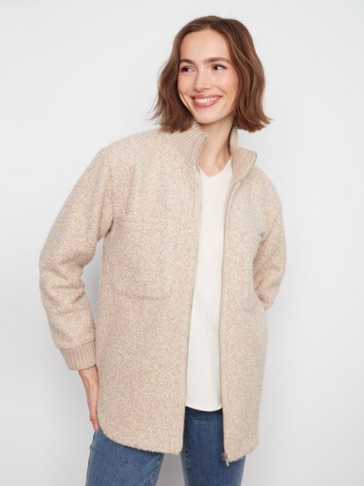 Charlie B Bouclé Zip Up Jacket C6437-707A-P530