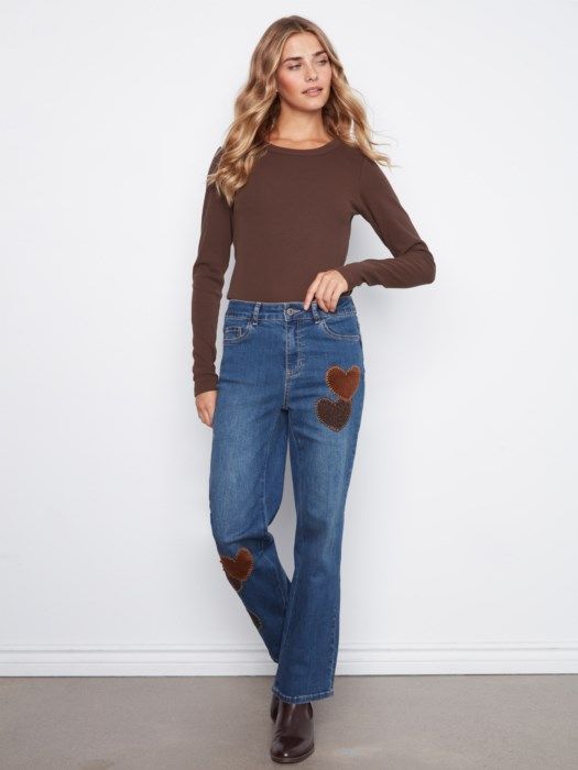 Charlie B Jeans w/ Corduroy Heart Patches C5846-431A-069