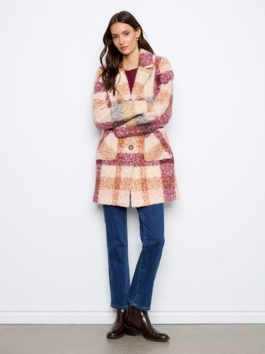 Charlie B Plaid Bouclé Knit Coat C6141ZR-707A-P285