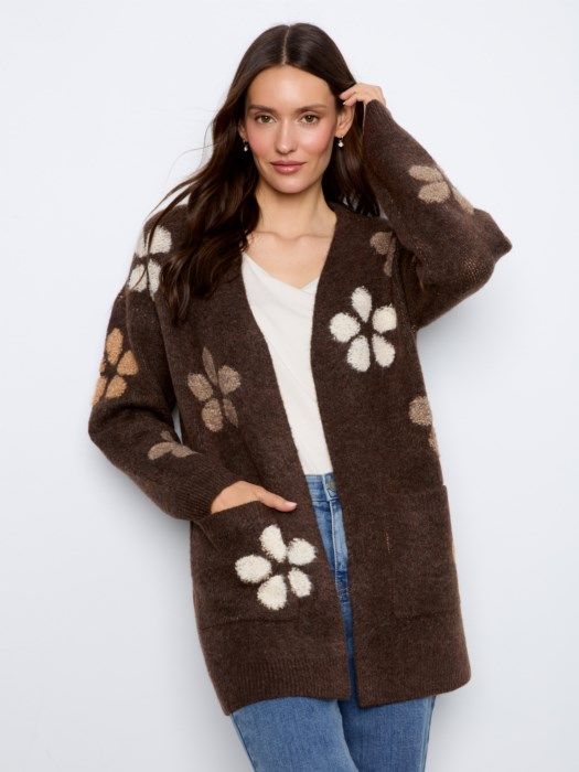 Charlie B Floral Bouclé Cardigan C2029-694C-P259