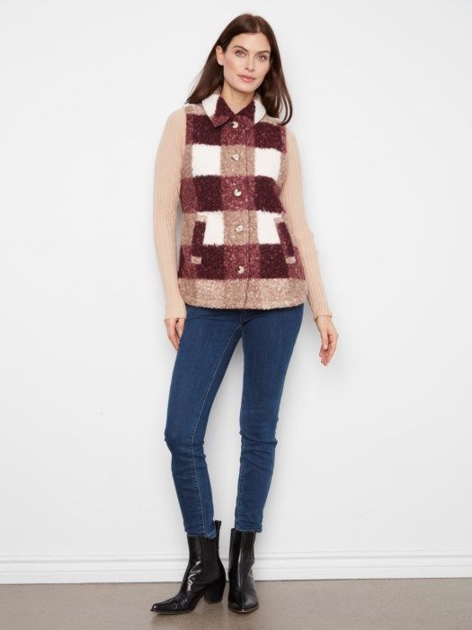 Charlie B Plaid Bouclé Knit Vest C6319RR-707A-P320
