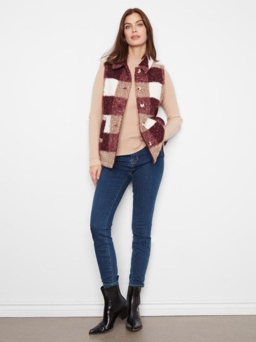 Charlie B Plaid Bouclé Knit Vest C6319RR-707A-P320
