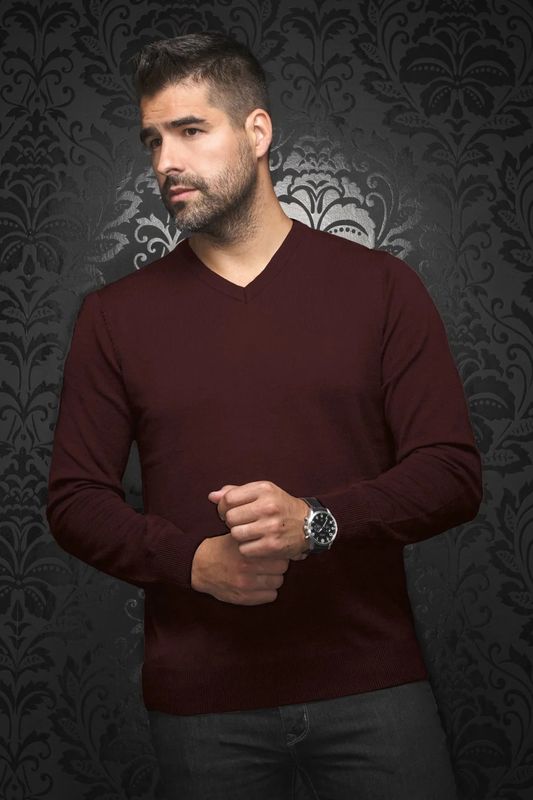 Au Noir Merino Wool V-Neck Sweater - Saxony