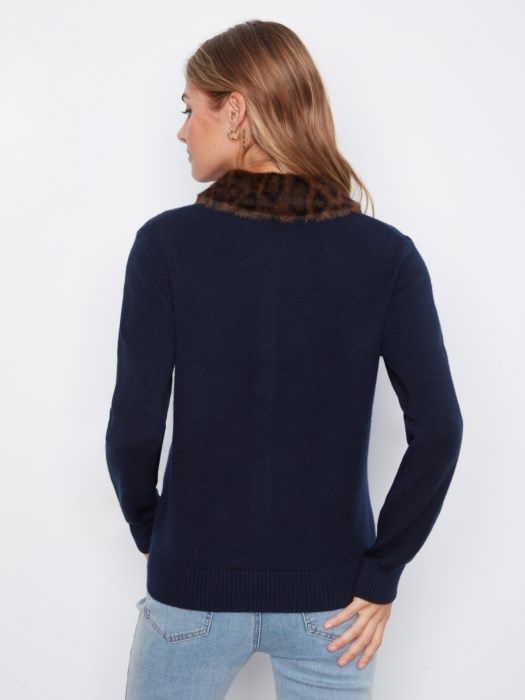 Charlie B Faux Fur Collar Cardigan C2138-736A-117