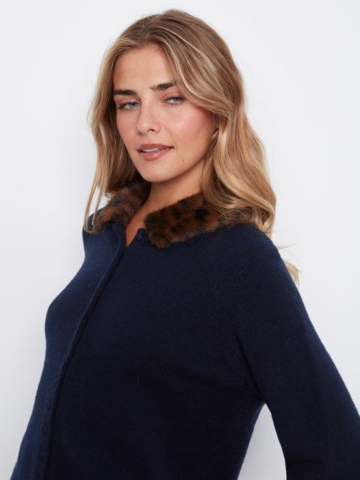 Charlie B Faux Fur Collar Cardigan C2138-736A-117