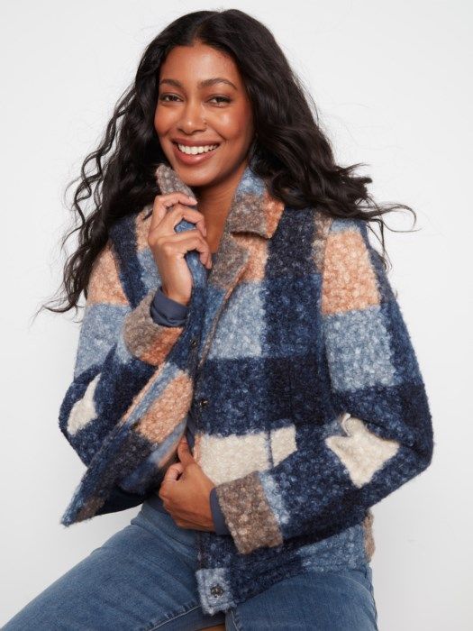Charlie B Plaid Bouclé Coat C6334RR-707A-P907