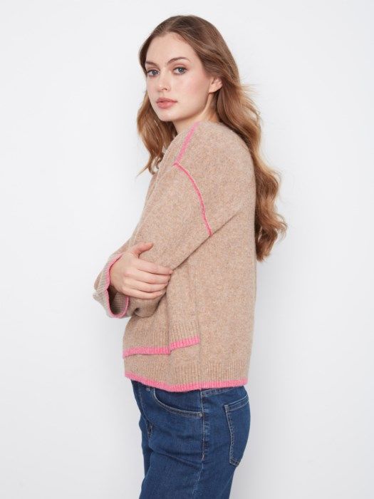 Charlie B Contrast Trim Sweater C2123-690C-P965
