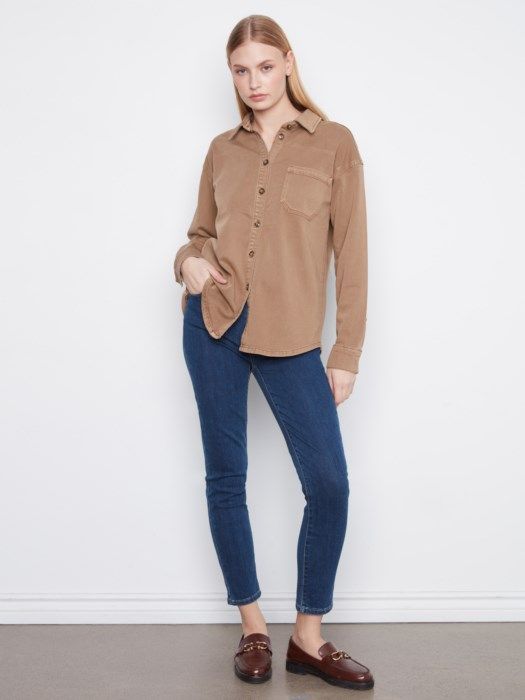 Charlie B Button-Front Twill Overshirt C4715-667C-217