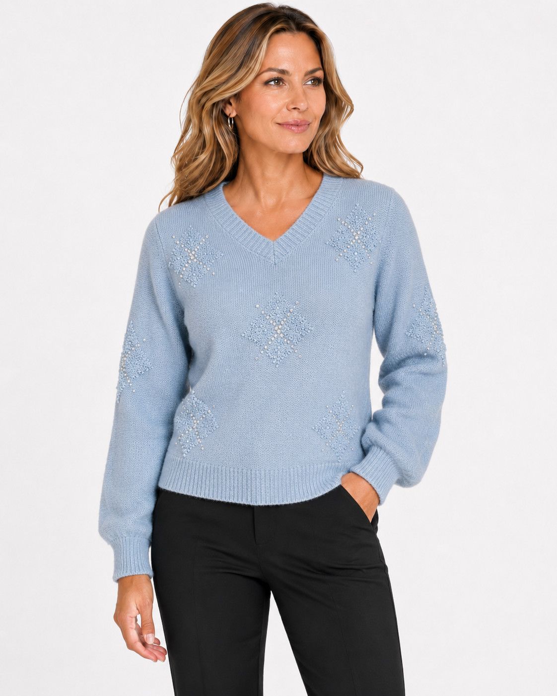 Point Zero V Neck Pearl Sweater DT43050