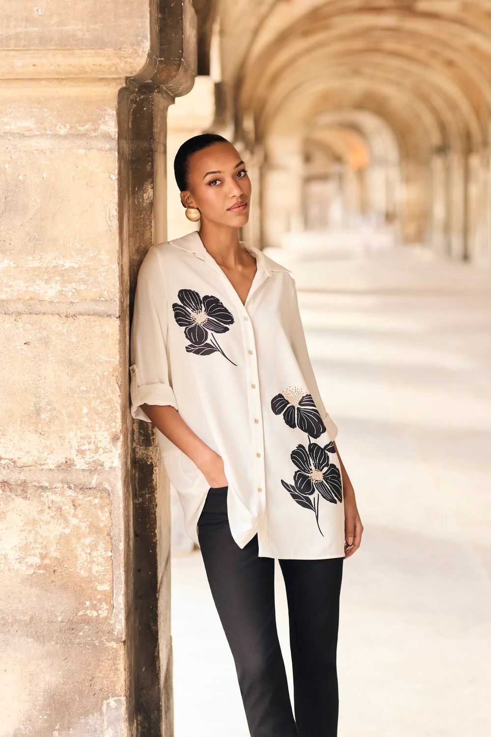 Lyman Floral Hip Length Blouse T-263747