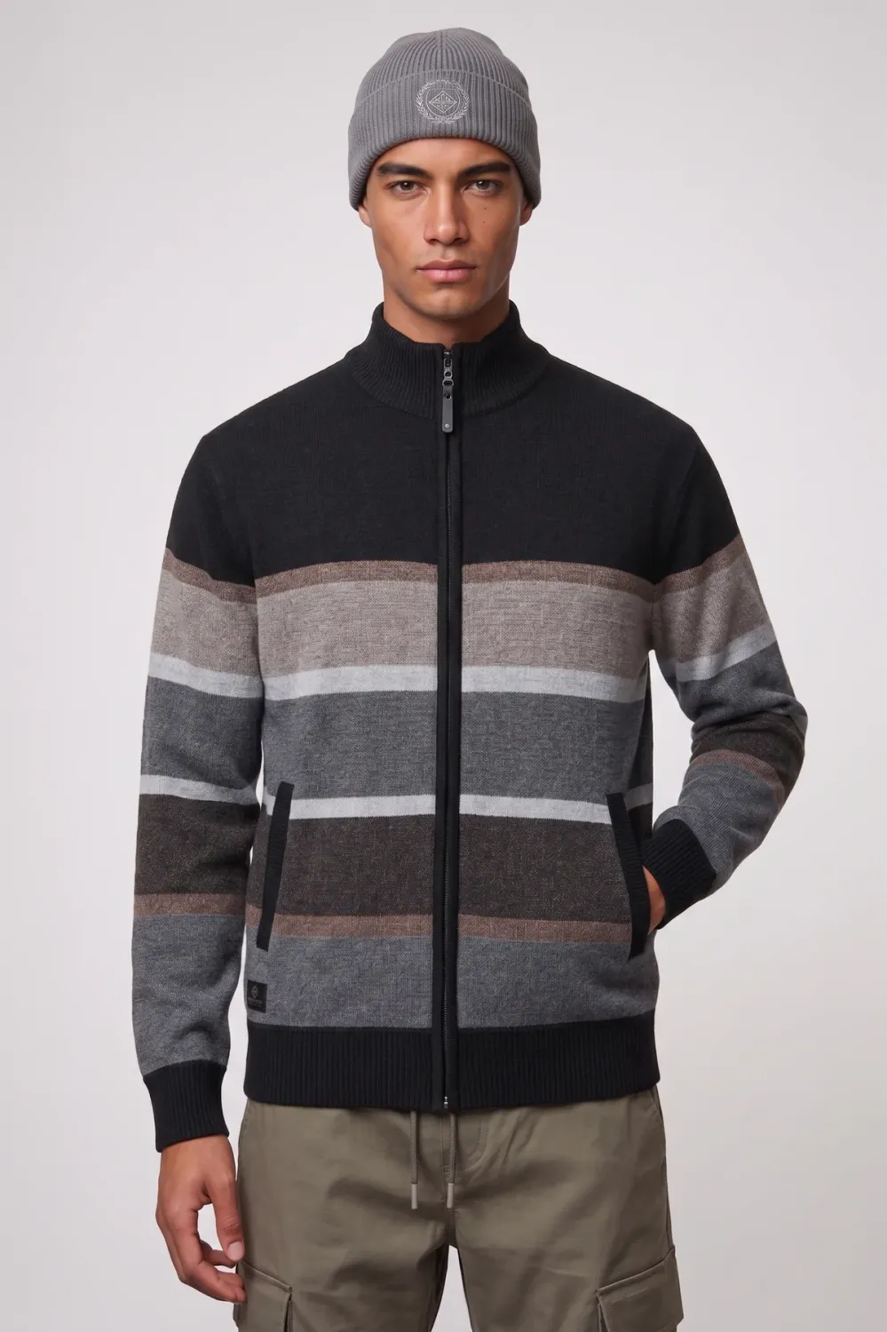 Point Zero Full Zip Sweater w/ Stripe 7768519