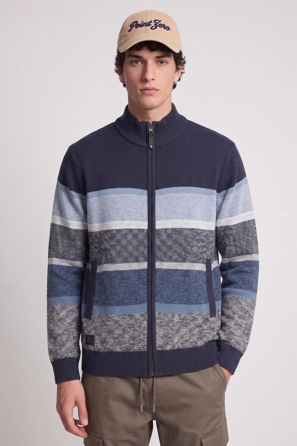 Point Zero Full Zip Sweater w/ Stripe 7768519