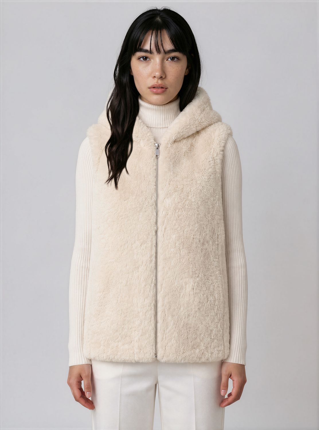 Point Zero Destination Faux Fur Vest w/ Pearls - DT48001