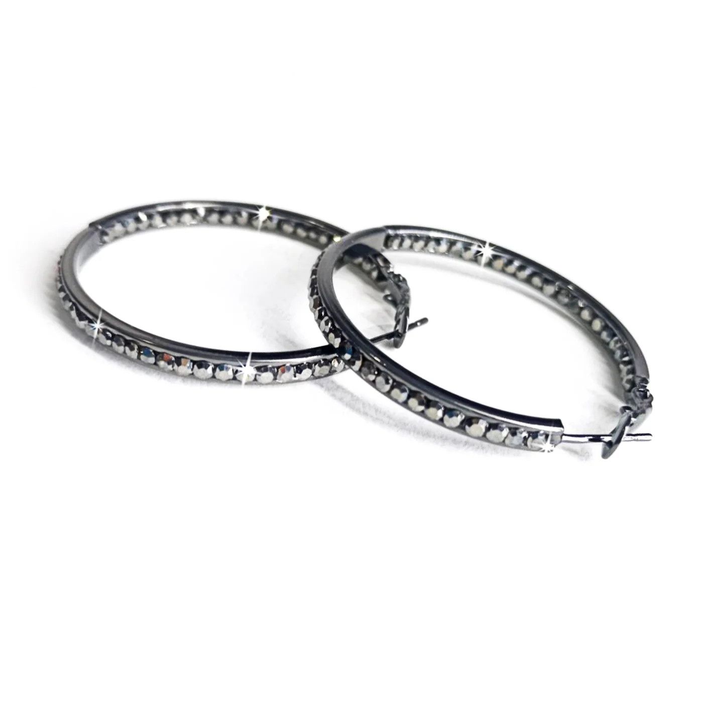 Round Crystal Hoop Earrings - JKE244.BKBK