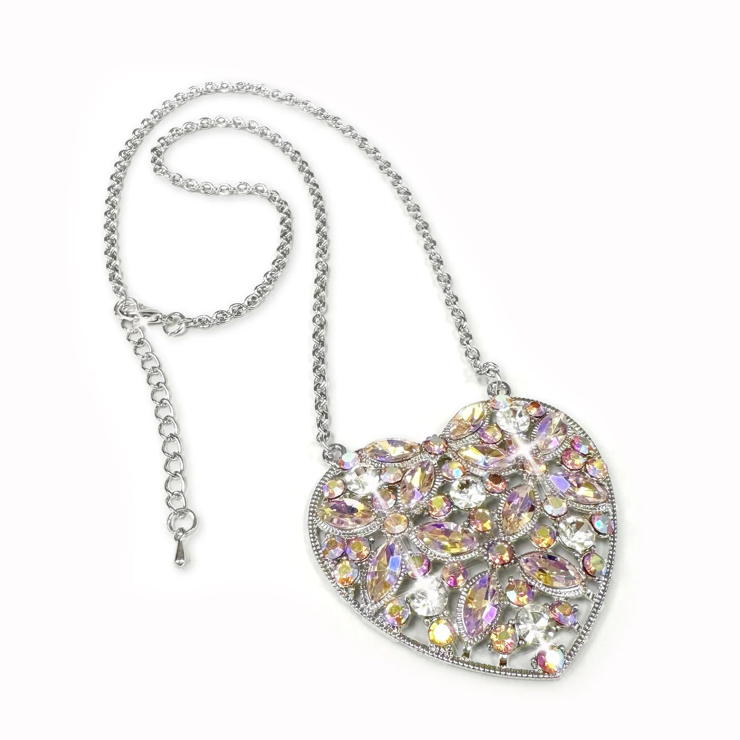 Pink AB Heart Necklace JKN728.ABPK