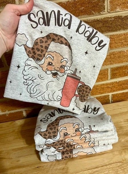 Christmas Tee Santa Baby with Leopard Hat and mug
