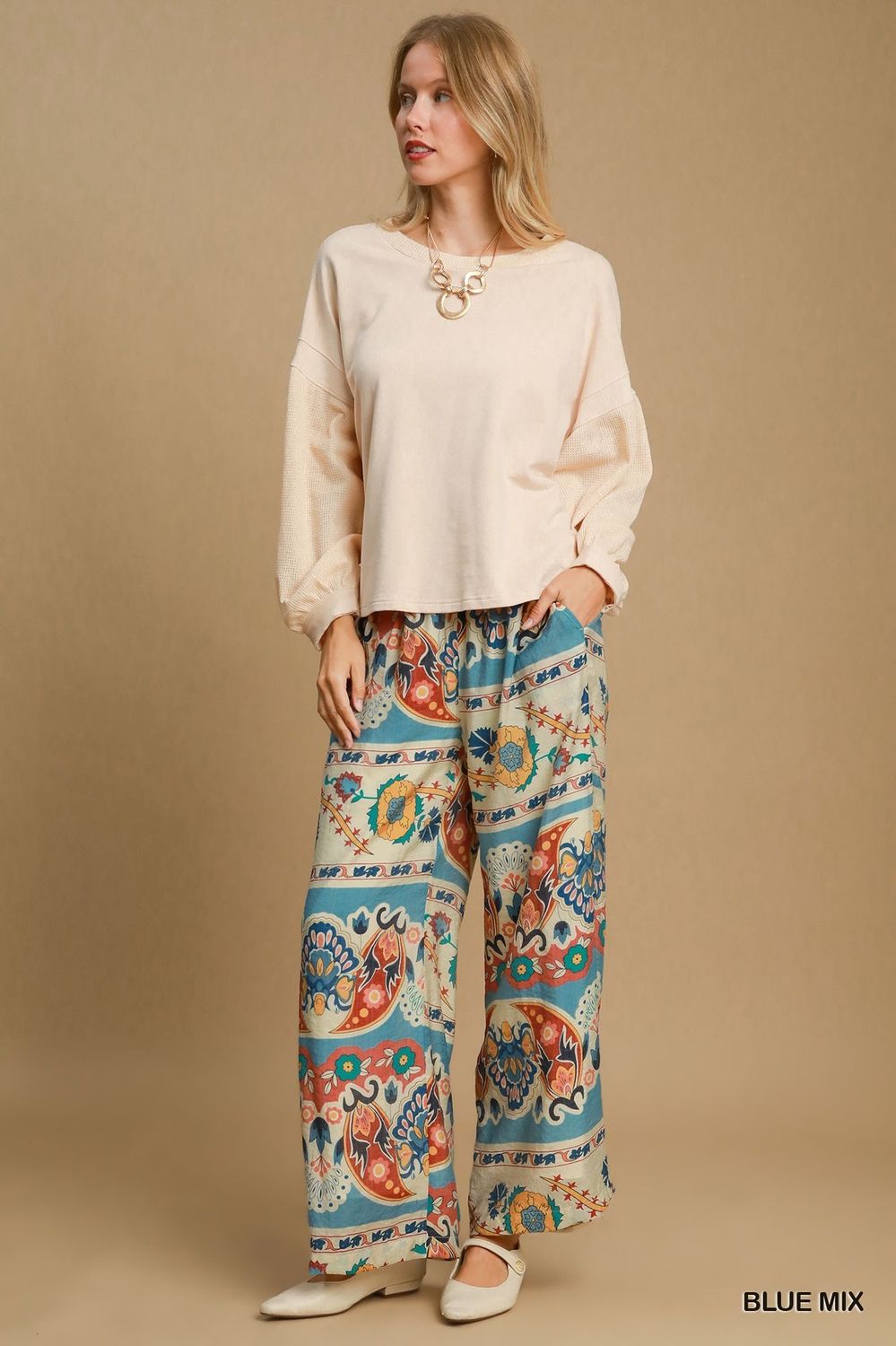 Wide Leg Border Print Pants - REG Sizes