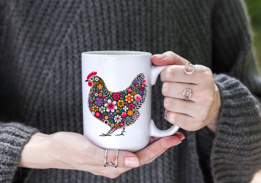 Vintage Flower Chicken Coffee Mug 15 oz.