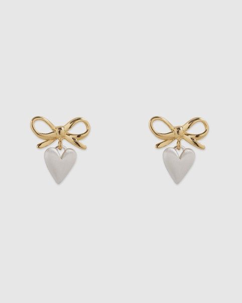 Bow &amp; Puffy Heart Drop Earrings