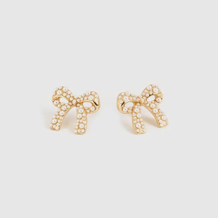 Organic Pearl Pave Bow Earrings