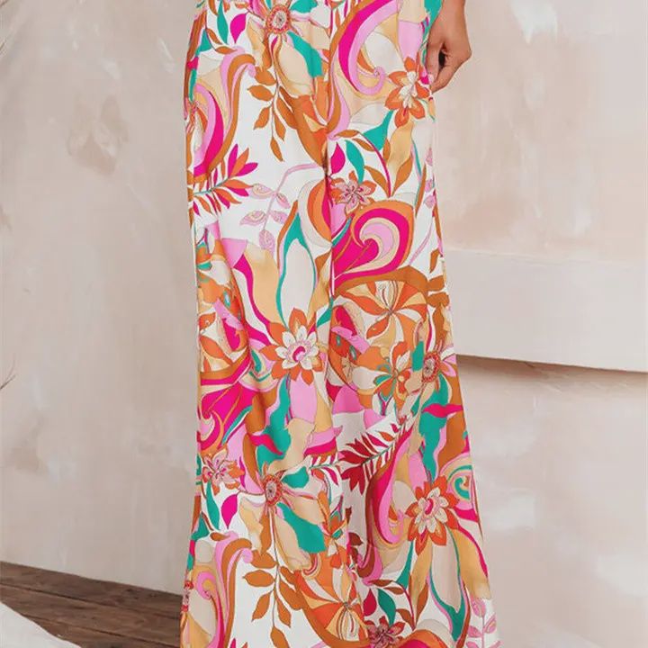 Orange Tonal Print Wide Leg Pant