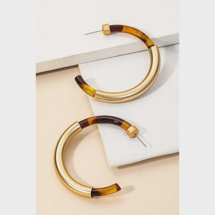 C-Hoop Earrings Gold with Brown Leopard