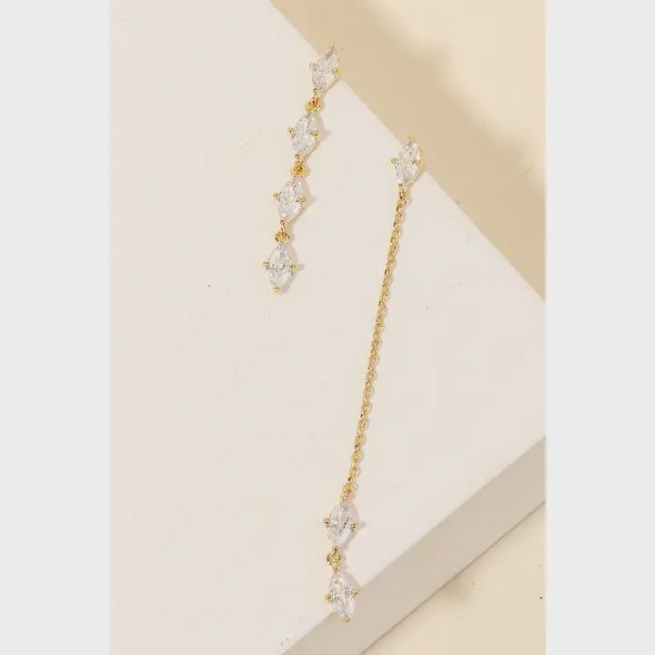 CZ Stud Dangle Earring - Gold