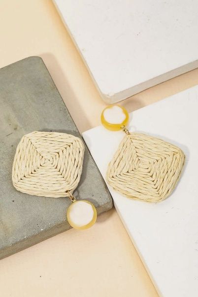 Straw Braid Square Drop Earring