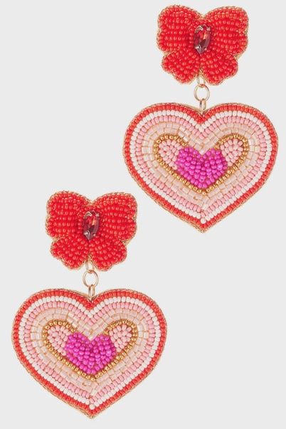 Valentines Day Heart with Ribbon Post Earrings