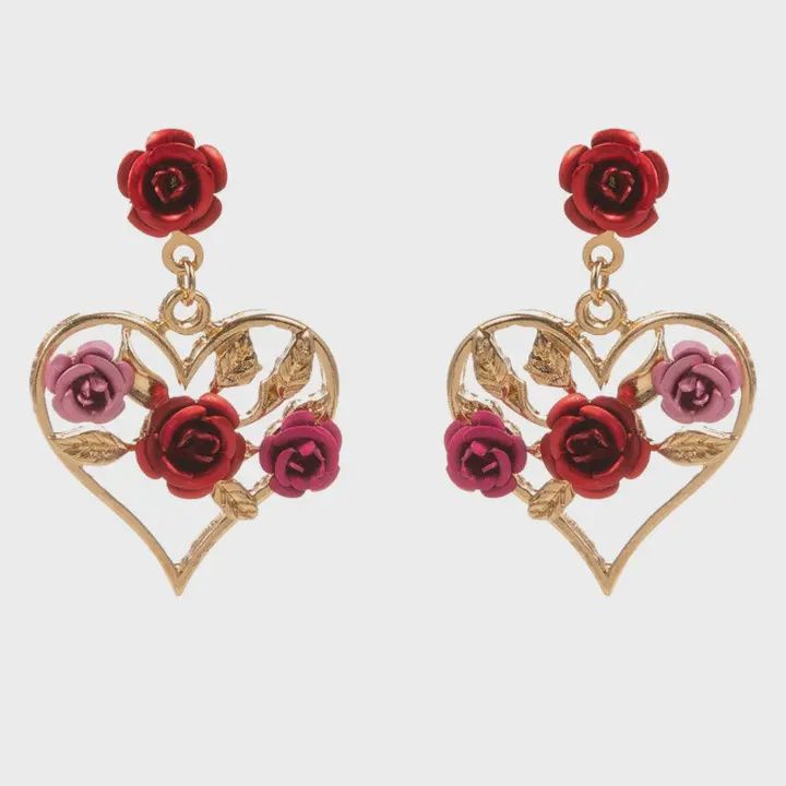 Heart and Roses Earrings