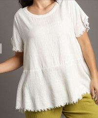 Linen Blend Top with Frayed Hem