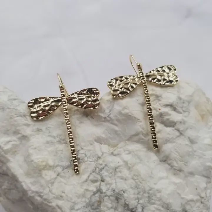 Gold Shimmer Dragonfly Earrings