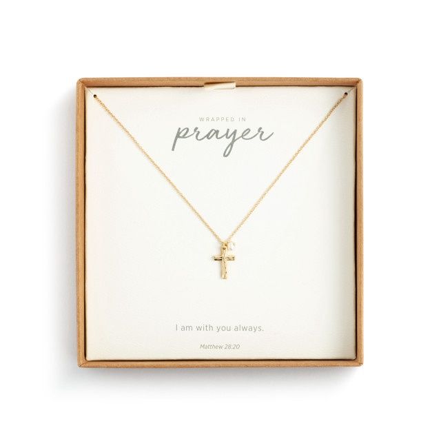 Dainty Cross Necklace w Pearl - 18"