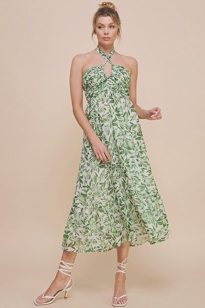 Chiffon Halter Midi Dress
