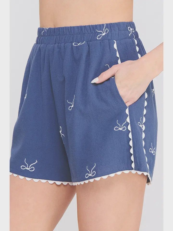 Ribbon Embroidered Linen Shorts
