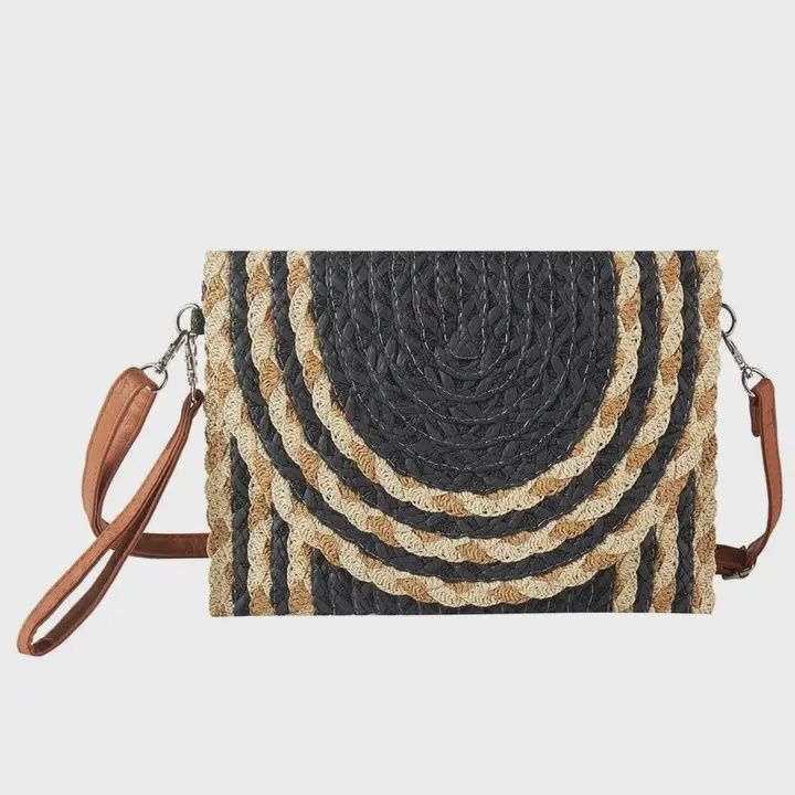 Mixed Color Straw Clutch/Crossbody Bag