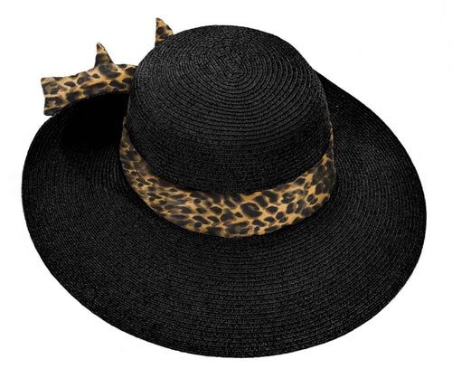 Leopard Print Ribbon Band Sun Hat
