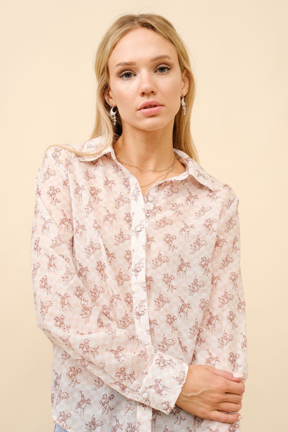 Chiffon Western Print Blouse Chiffon Western Print Blouse