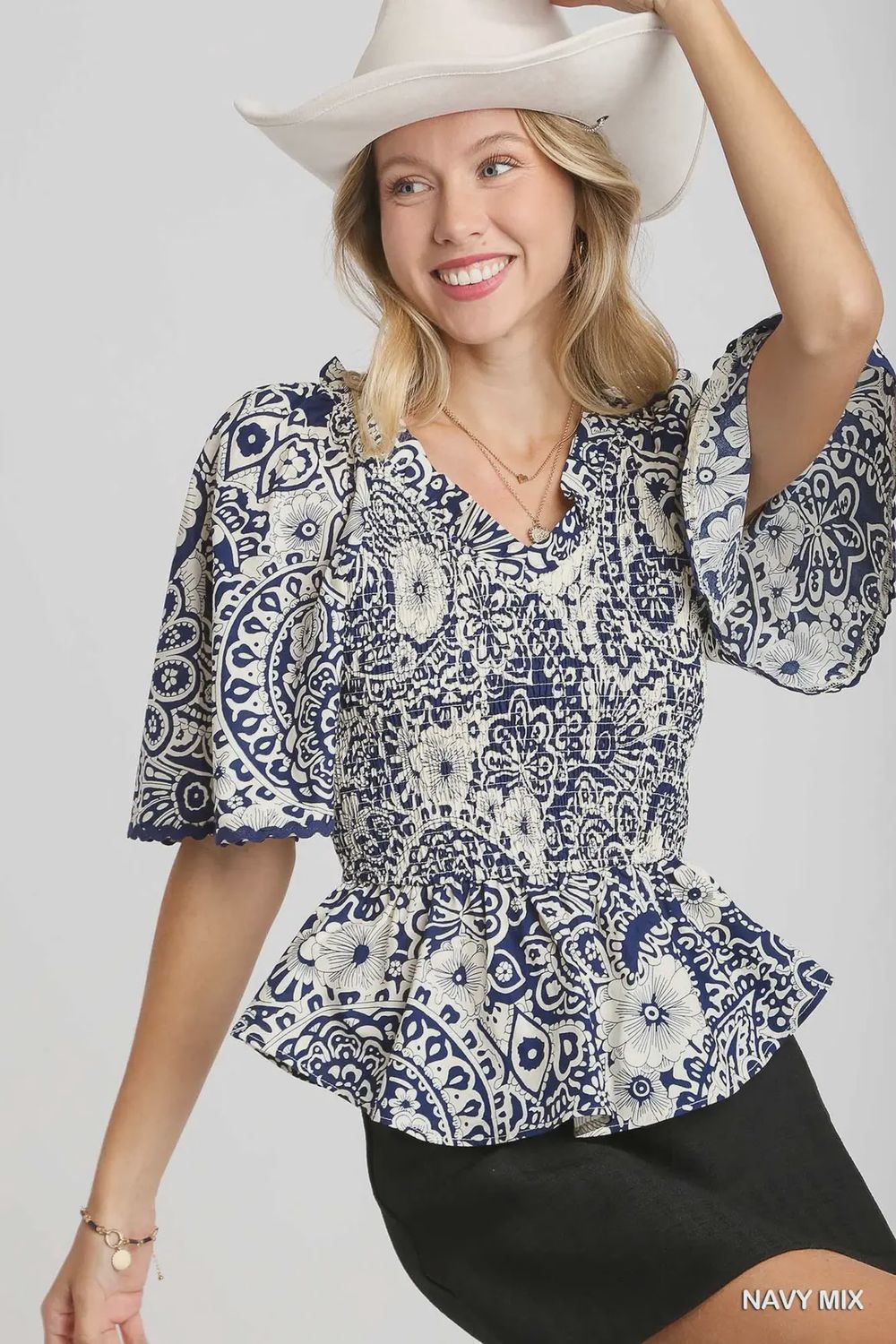 Paisley Print Smocked Top