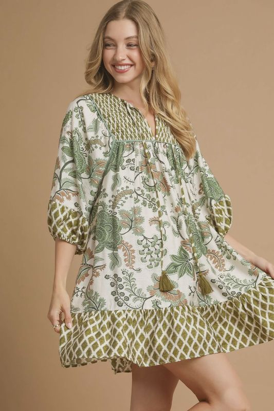 Contrasting Mixed Print Mini Dress