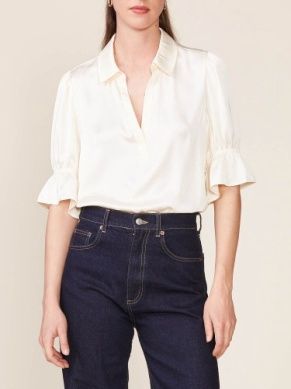 Cinched Sleeve Satin Top