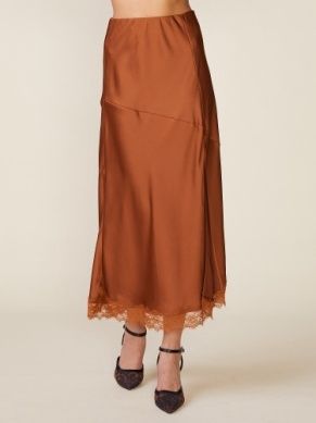 Lace Trim Satin Midi Skirt