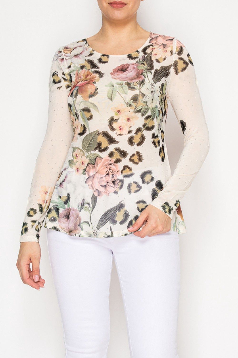 Mesh Embellished L/S Top